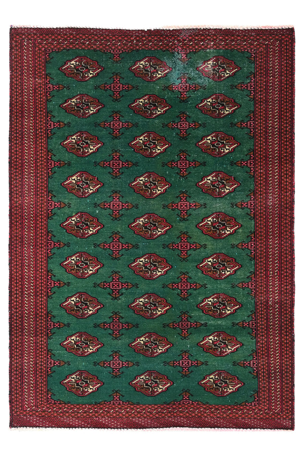 Vintage Turkmen Rug – Malachite Mosaic