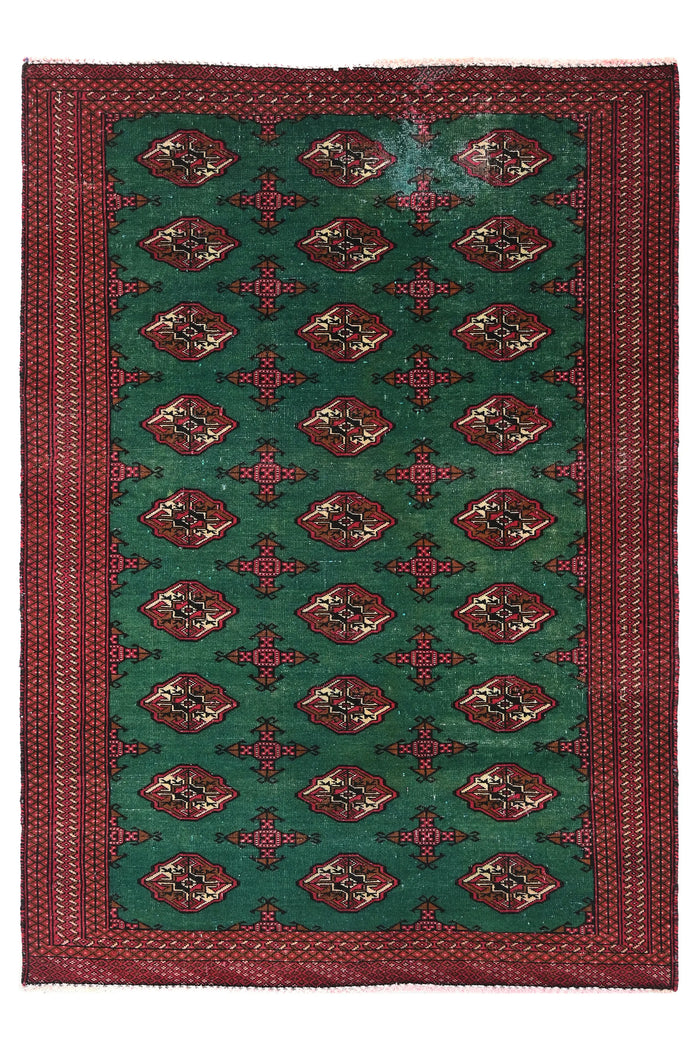 Vintage Turkmen Rug – Malachite Mosaic
