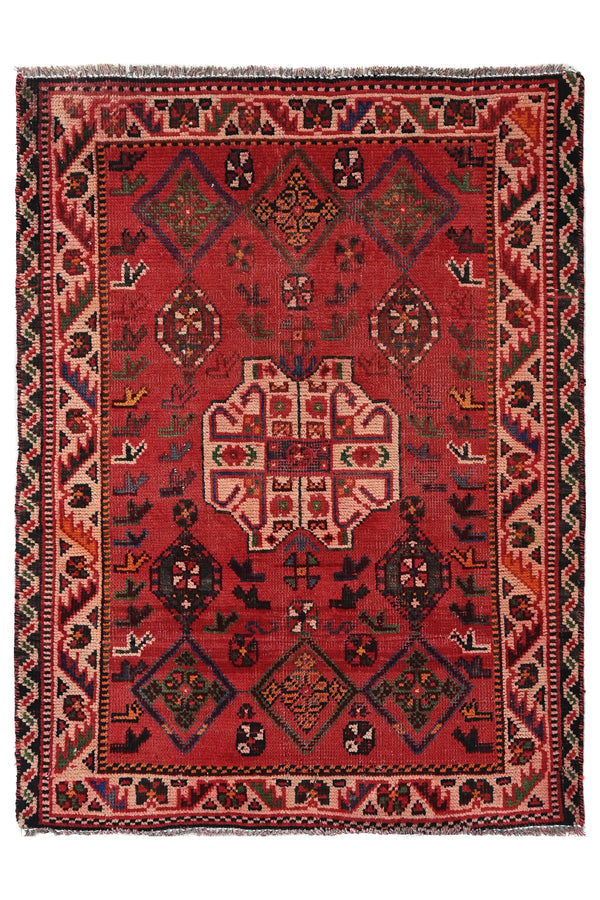 Vintage Shiraz Rug – Coral Cruciform