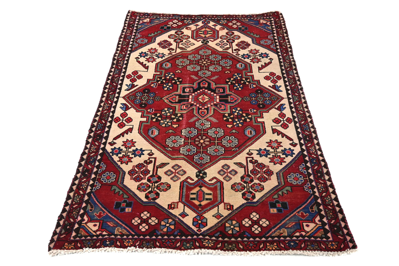 Vintage Hamadan Rug – Cerulean Cartouche