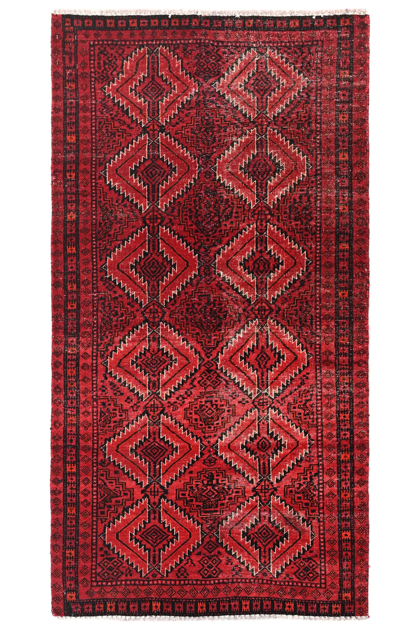 Vintage Baluchi Rug – Crimson Diamond