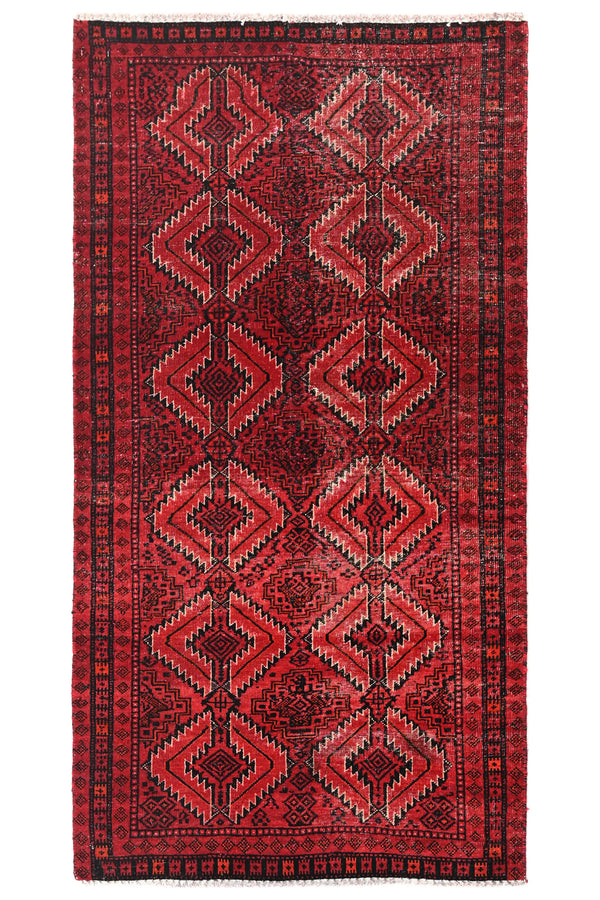Vintage Baluchi Rug – Crimson Diamond