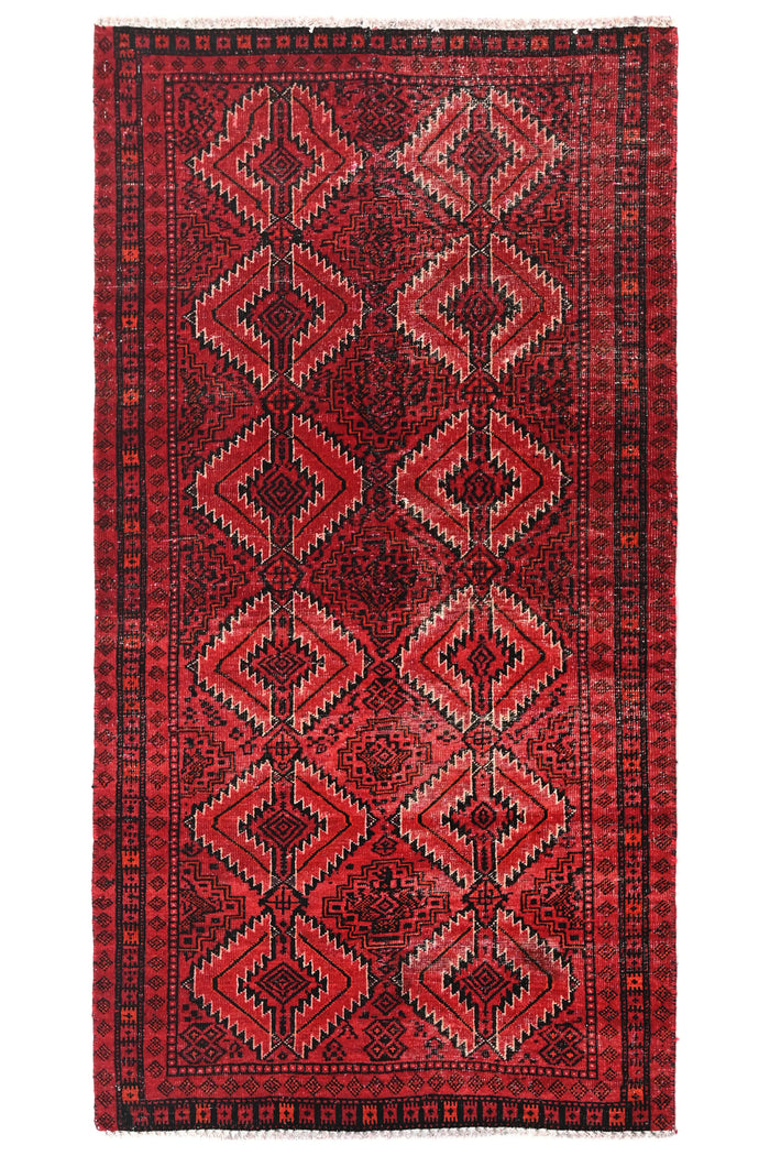 Vintage Baluchi Rug – Crimson Diamond